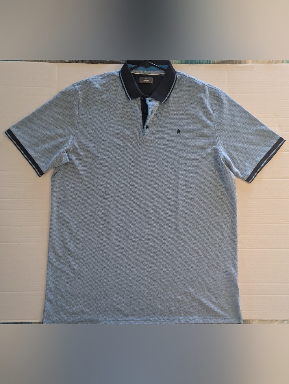 Ragman Men’s Light Blue Polo with Navy Contrast Collar- XXXL (NWOT)